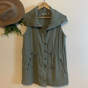 Soft Surroundings Linen Blend Astoria Olive Green Utility Vest Women’s Small